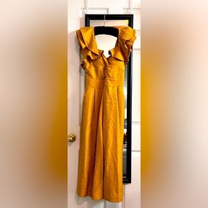 Golden Ruffle Sleeve Jumpsuit